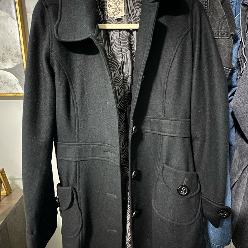 Tulle Black Pea Coat for Women